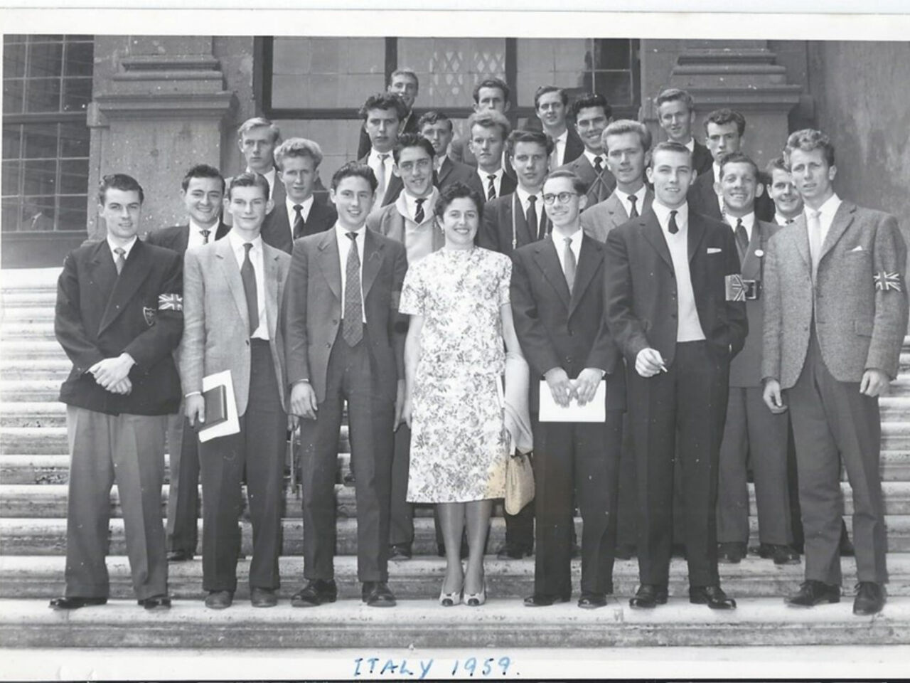 Group photo of Len Wilcox with other Competitors at the&nbsp;8th International Vocational Training Competition, Modena 1959.
