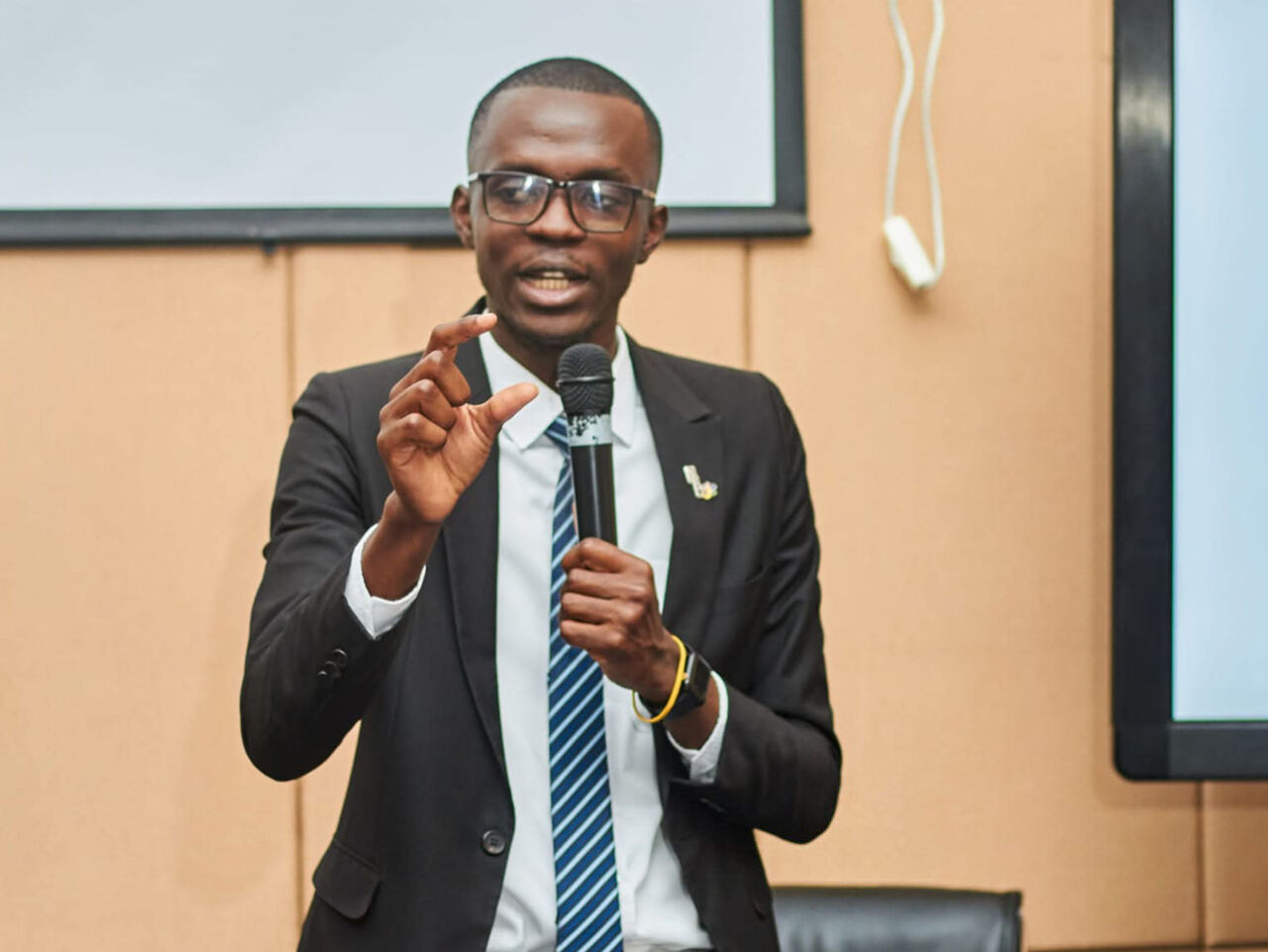 Abraham Mundengo, who represented Zambia at WorldSkills Competition 2022 in Information Network Cabling, and has become WorldSkills Championship Trust Representative for Africa, in the classroom, .