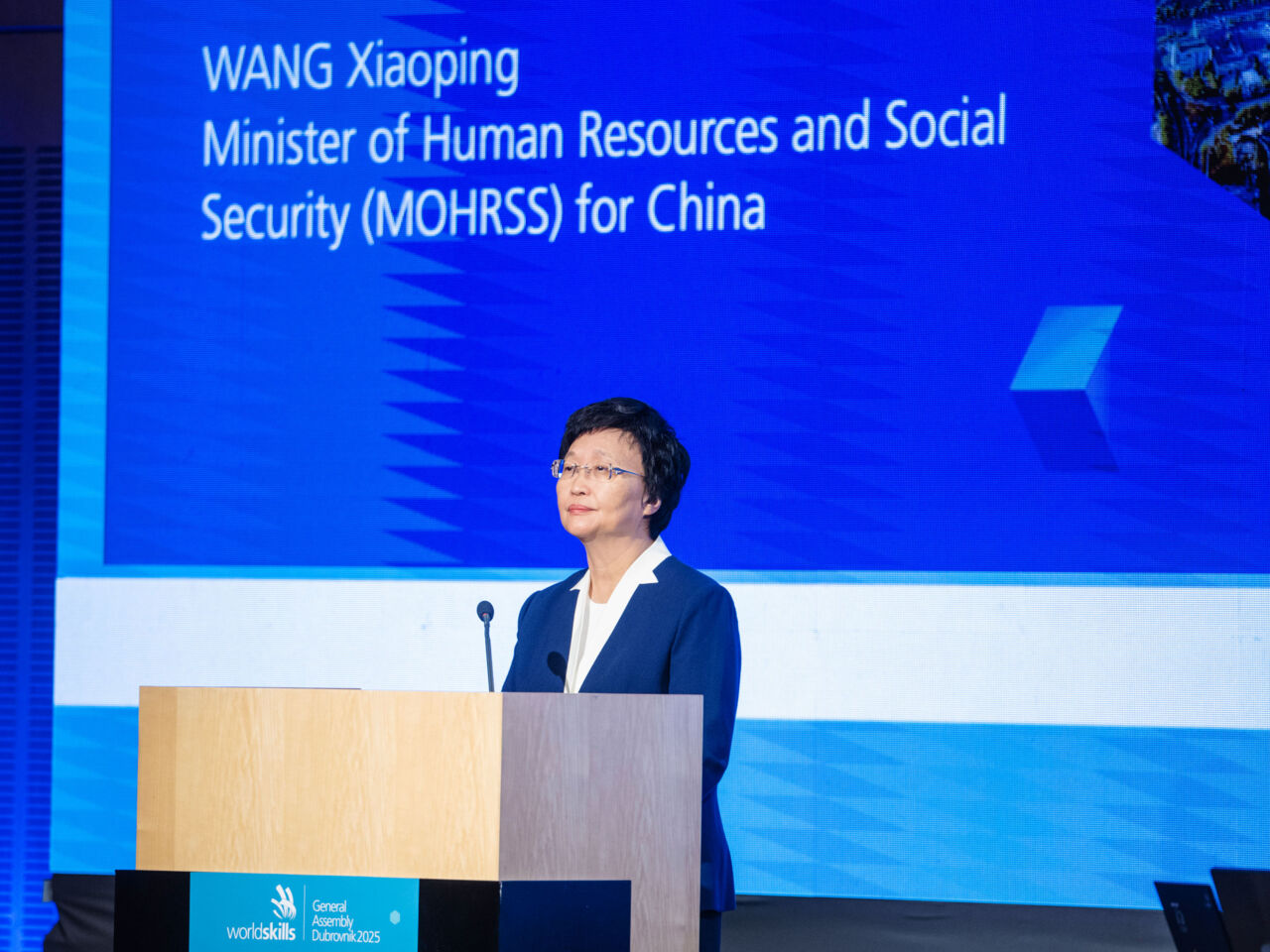 China&rsquo;s Minister of Human Resources and Social Security, Minister Wang Xiaoping at&nbsp;WorldSkills General Assembly 2025.
