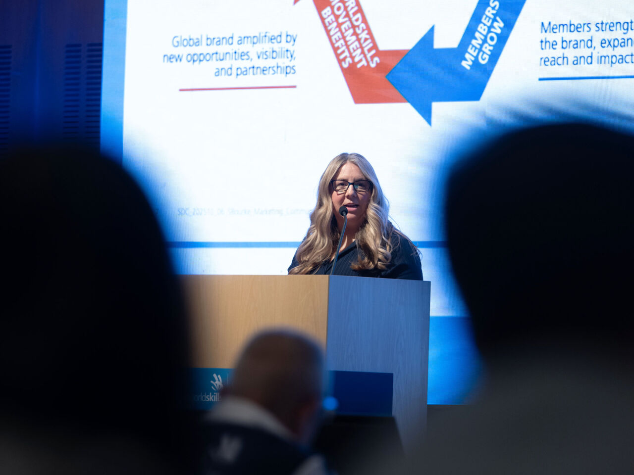 Shawna Bourke, Director of Marketing and Communications, WorldSkills International on stage during the&nbsp;MarCom Working Group on day 3 of&nbsp;WorldSkills General Assembly 2025 in Dubrovnik, Croatia.
