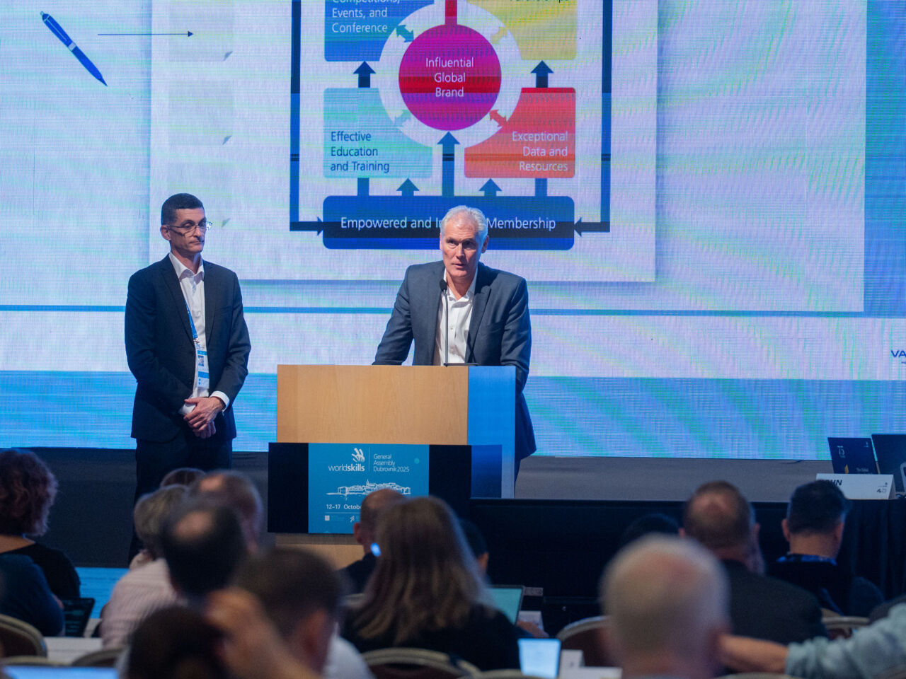 David Hoey, CEO, WorldSkills International on stage&nbsp;on day 3 of WorldSkills General Assembly 2025 in Dubrovnik, Croatia.
