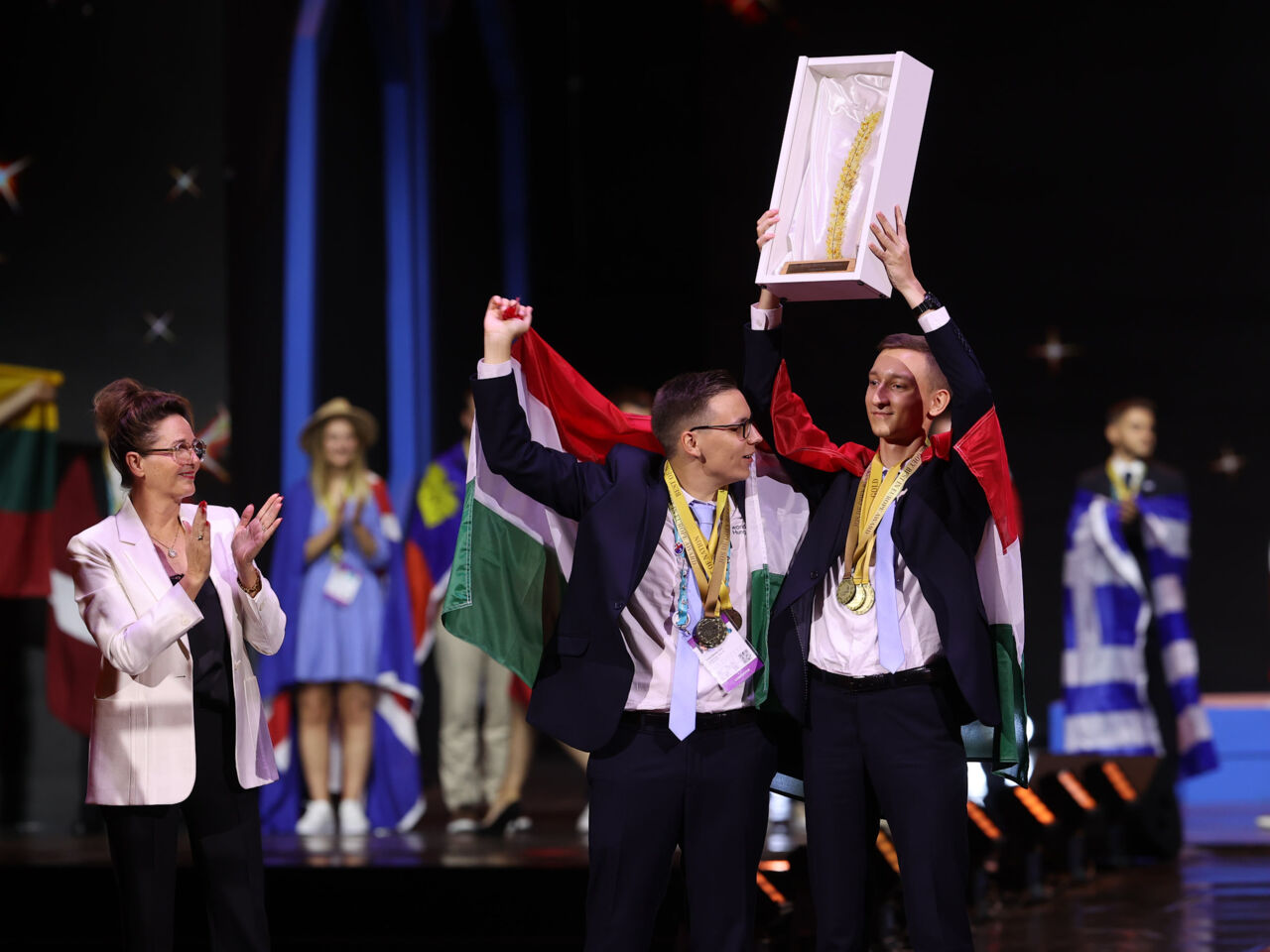 Tamas Bandur and Zsolt Koncsik of Hungary celebrate winning the Jos de Goey Best in Europe Award 2023.