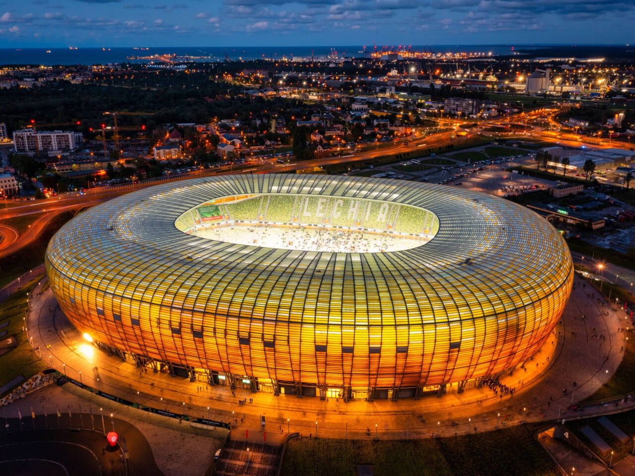 An aerial view of the Polsat Plus Arena Gdańsk, one of the venues for&nbsp;EuroSkills Gdańsk 2023.&nbsp;
