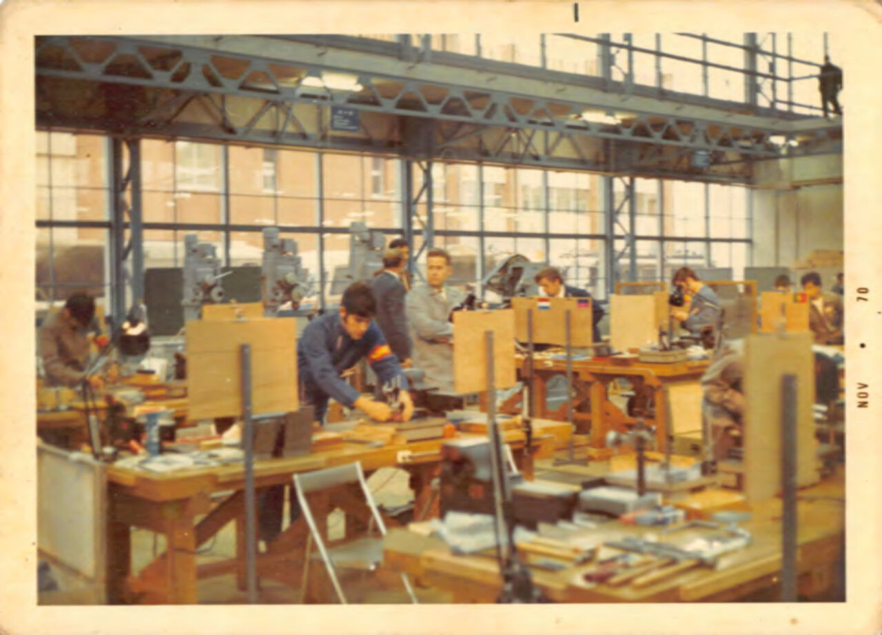Luis Sedano working in the fitting workshop during the 19th International Vocational Training Competition in Tokyo in 1970.