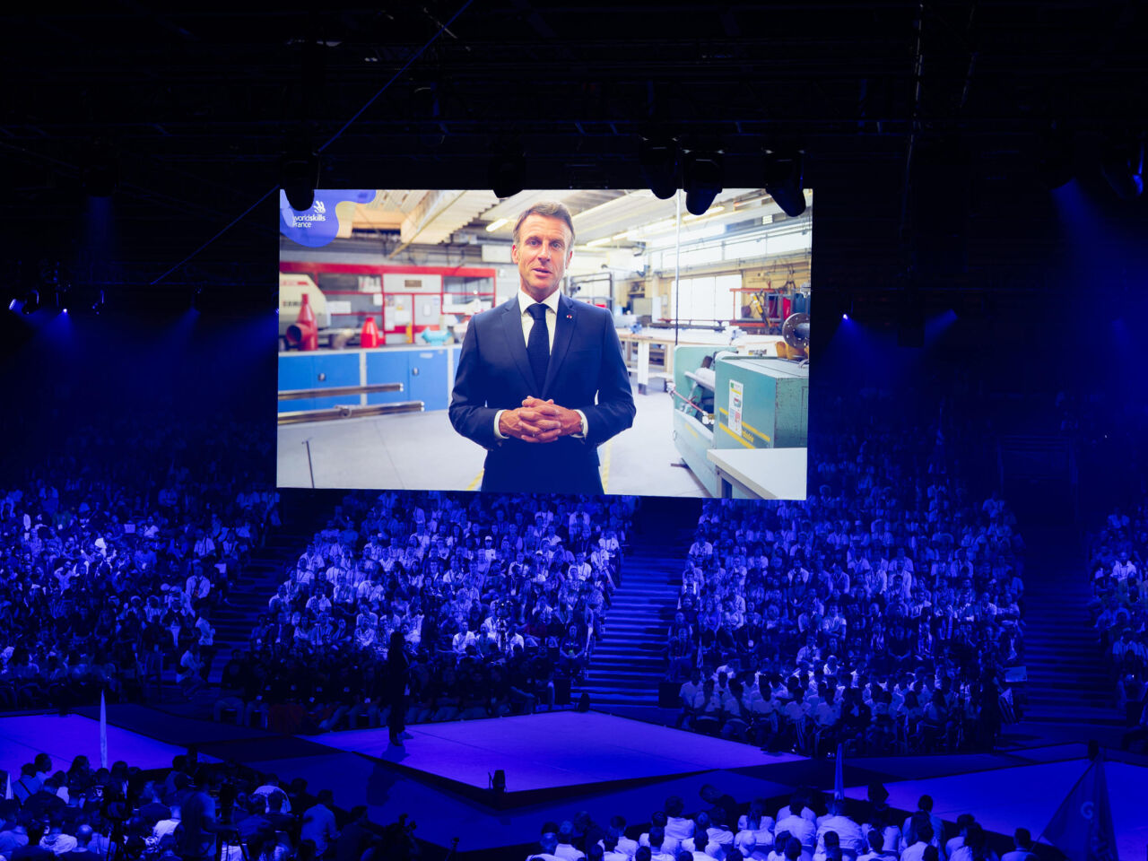 President of the French Republic Emmanuel Macron addressing the Closing Ceremony via a video.
