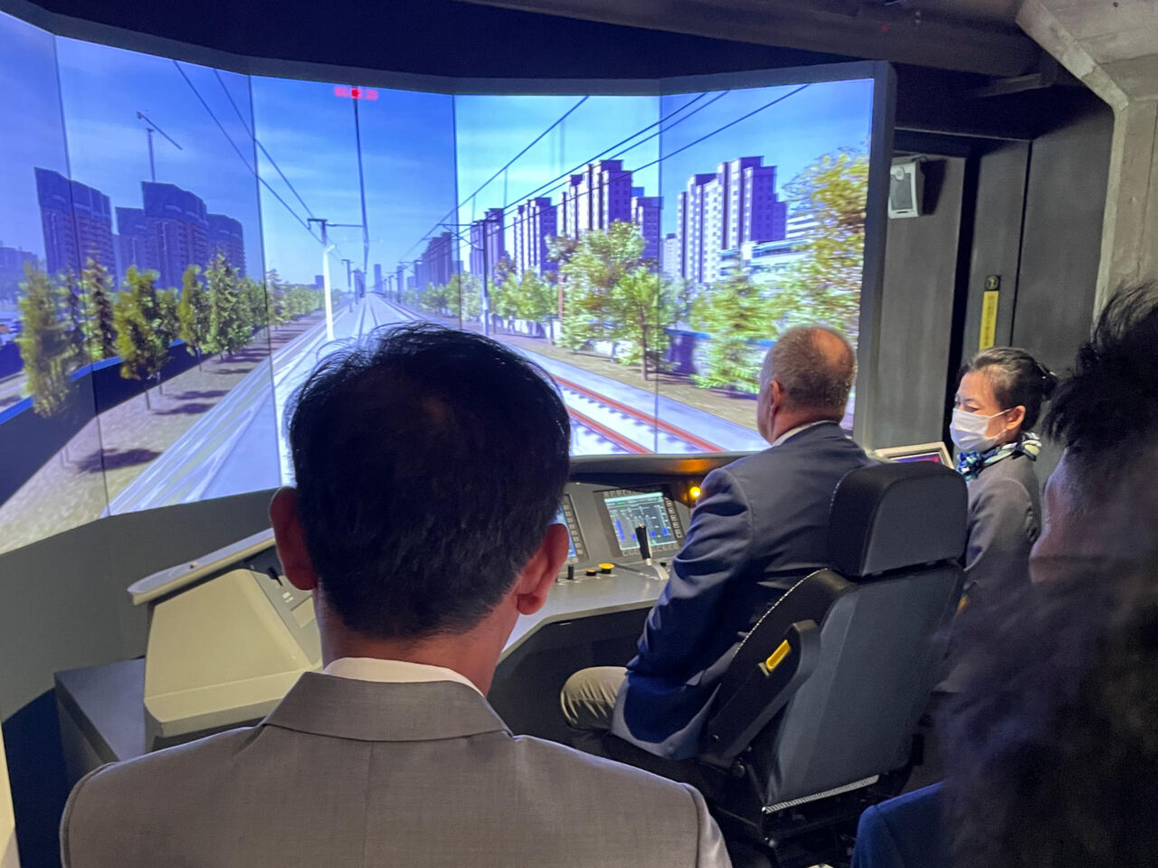 Chris Humphries, President of WorldSkills International, experiences one of the interactive exhibits at the WorldSkills Musuem in May 2024.