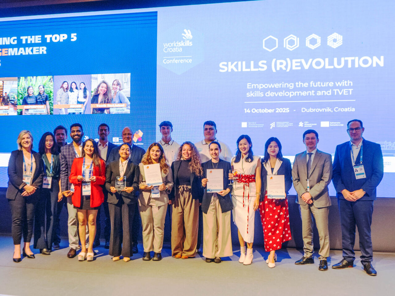 The five BeChangeMaker 2025 finalists who presented their business ideas at WorldSkills Croatia Conference 2025 in Dubrovnik.